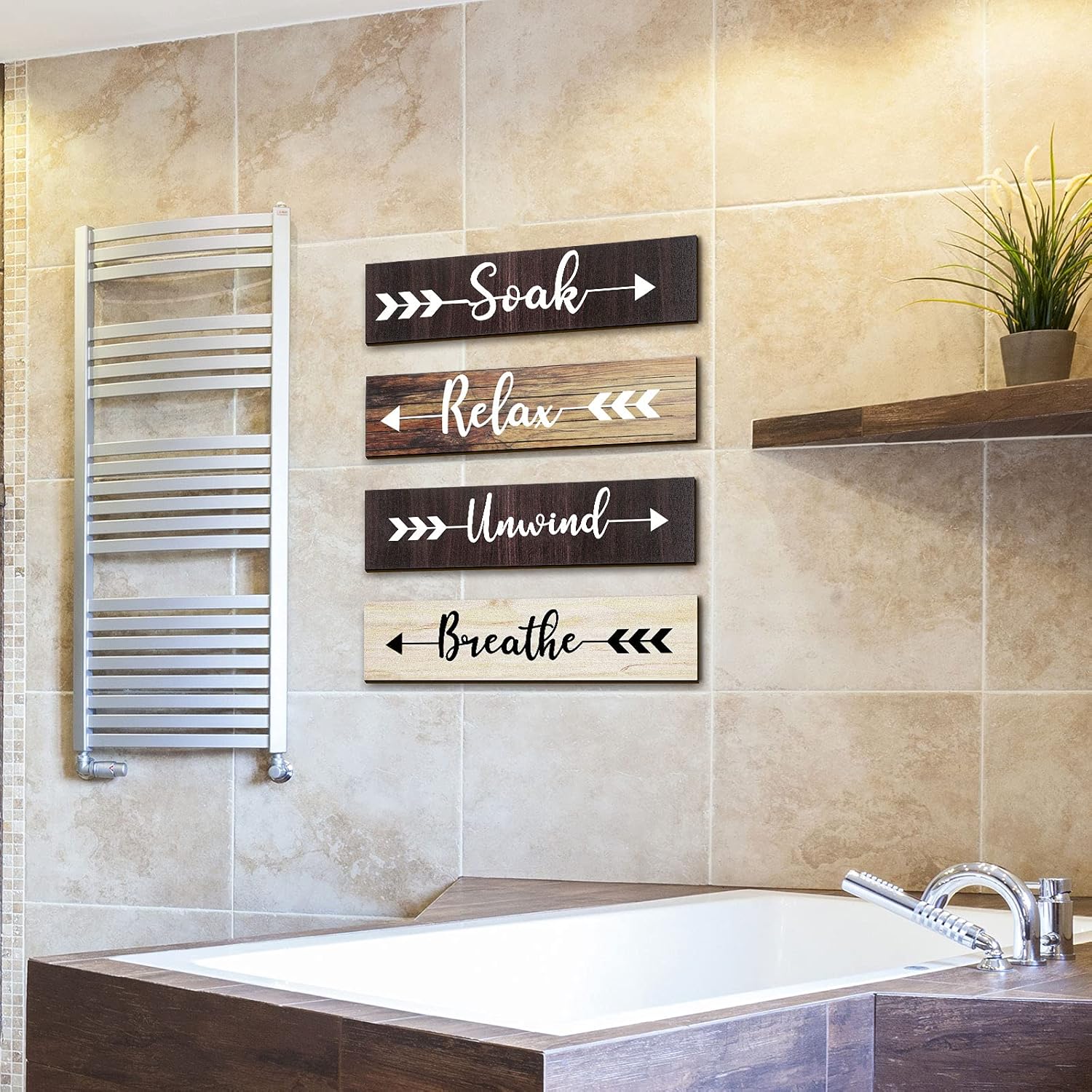 Assorted wooden Wall Hanging for bathroom decor-Soak, Relax, Unwind, Breathe,  4 Canvas Mounted Plaques- Let Go, Accept, Believe, Have Faith Woodn  Home Wall Signs, Wall Decor For Living Room Bedroom,