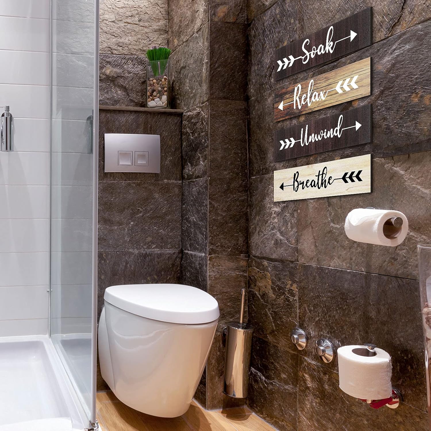 Assorted wooden Wall Hanging for bathroom decor-Soak, Relax, Unwind, Breathe,  4 Canvas Mounted Plaques- Let Go, Accept, Believe, Have Faith Woodn  Home Wall Signs, Wall Decor For Living Room Bedroom,