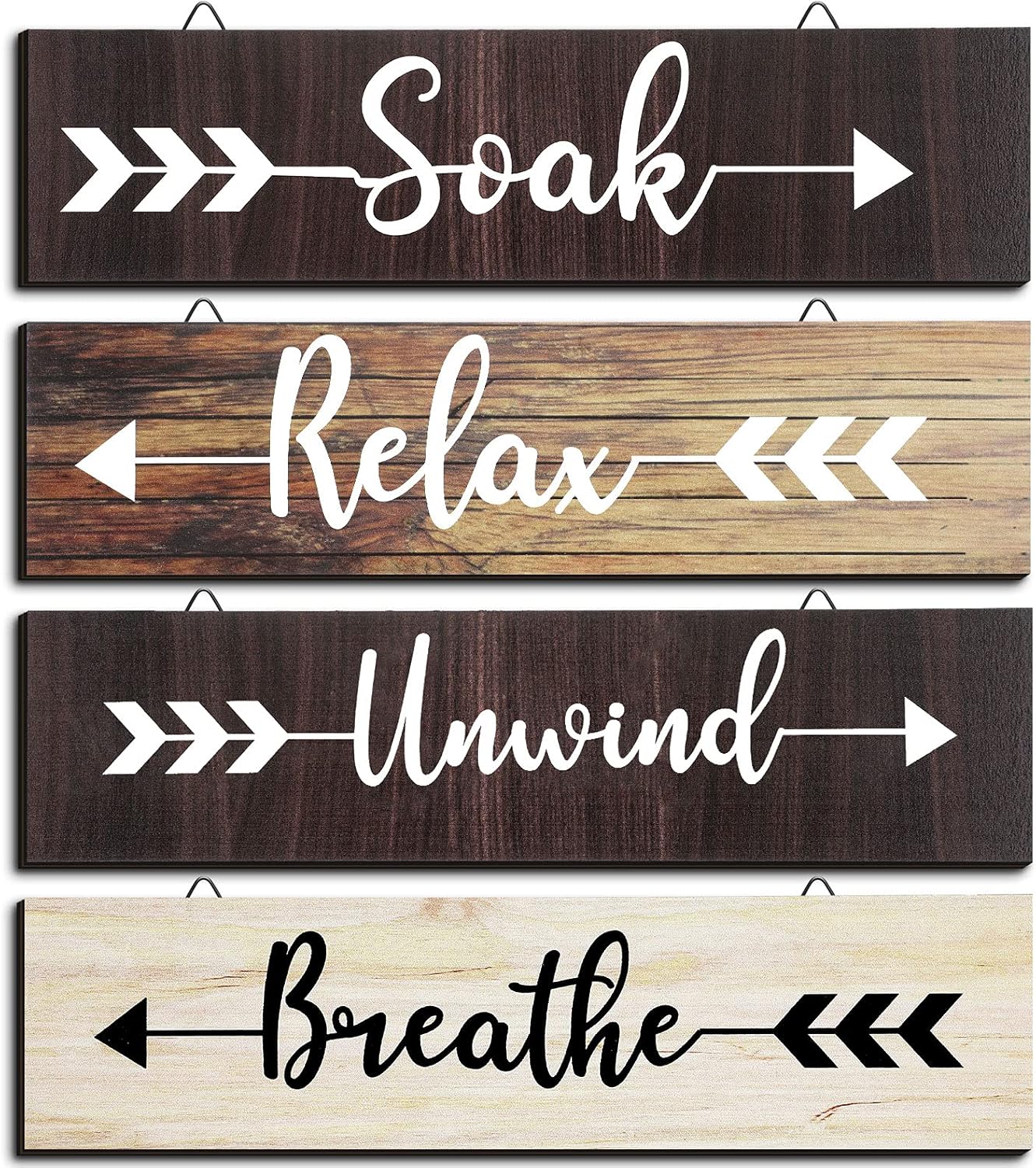 Assorted wooden Wall Hanging for bathroom decor-Soak, Relax, Unwind, Breathe,  4 Canvas Mounted Plaques- Let Go, Accept, Believe, Have Faith Woodn  Home Wall Signs, Wall Decor For Living Room Bedroom,