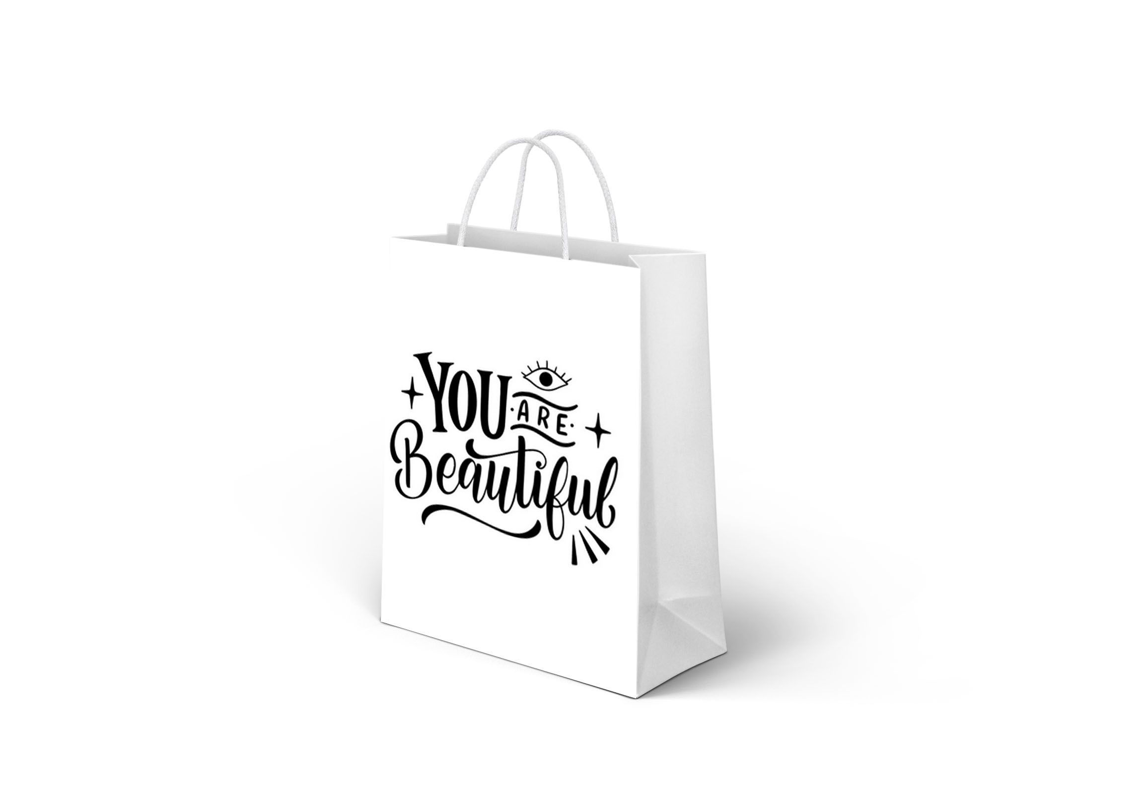 Personalized Glossy White Gift Bags with Vinyl Quotes – Ecofriendly Party Supplies, Reusable Favor Bags with Yarn Handles – Small Birthday Paper Goods in A3, A4, A5 Sizes