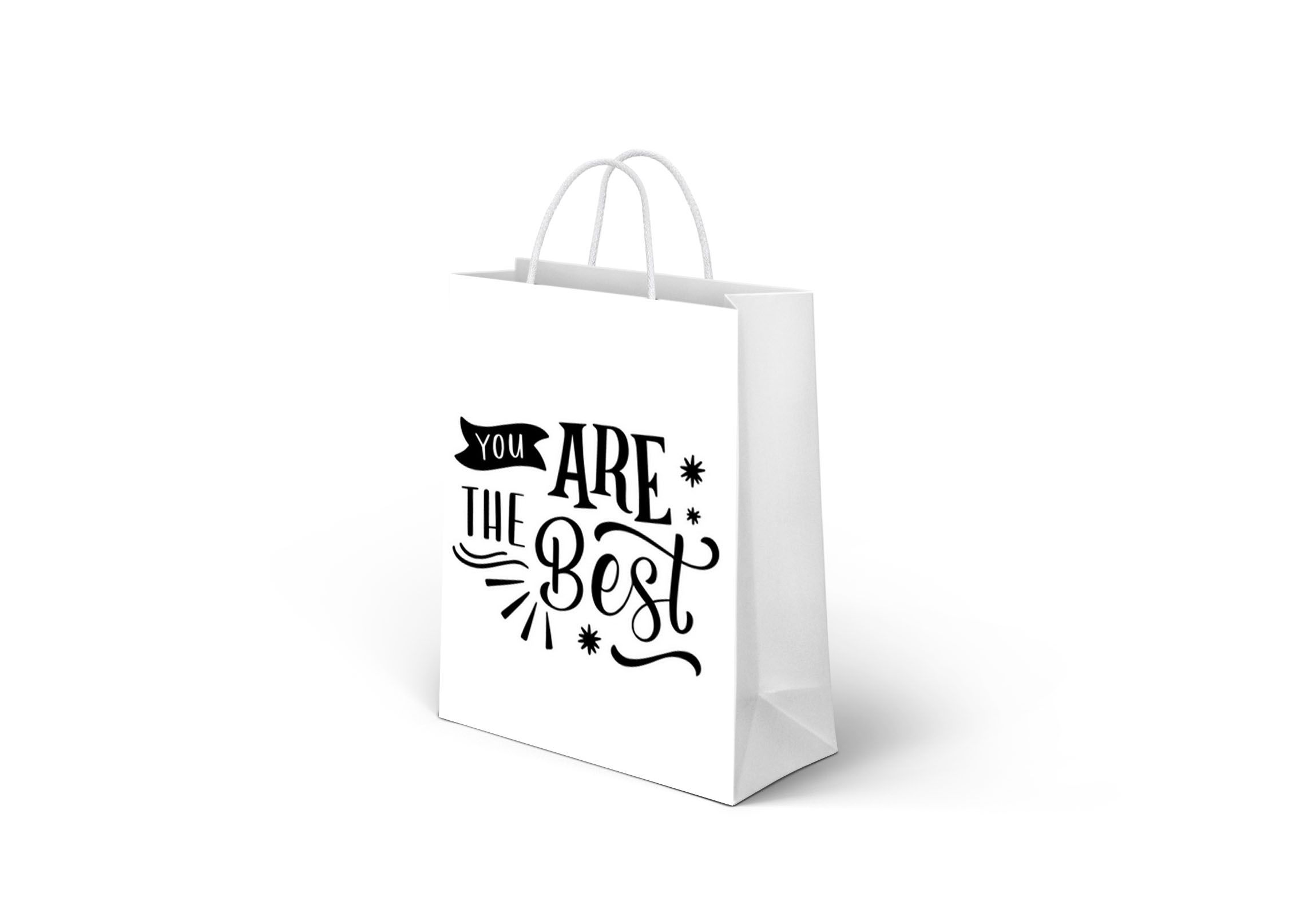 Personalized Glossy White Gift Bags with Vinyl Quotes – Ecofriendly Party Supplies, Reusable Favor Bags with Yarn Handles – Small Birthday Paper Goods in A3, A4, A5 Sizes