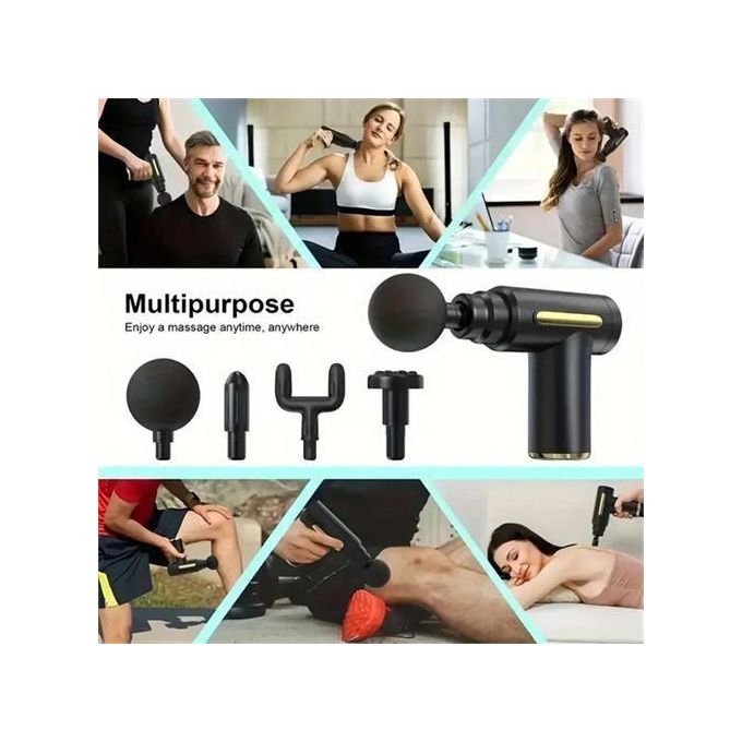 Handheld fascial Physiotherapy massage gun, equipped with 4 massage heads