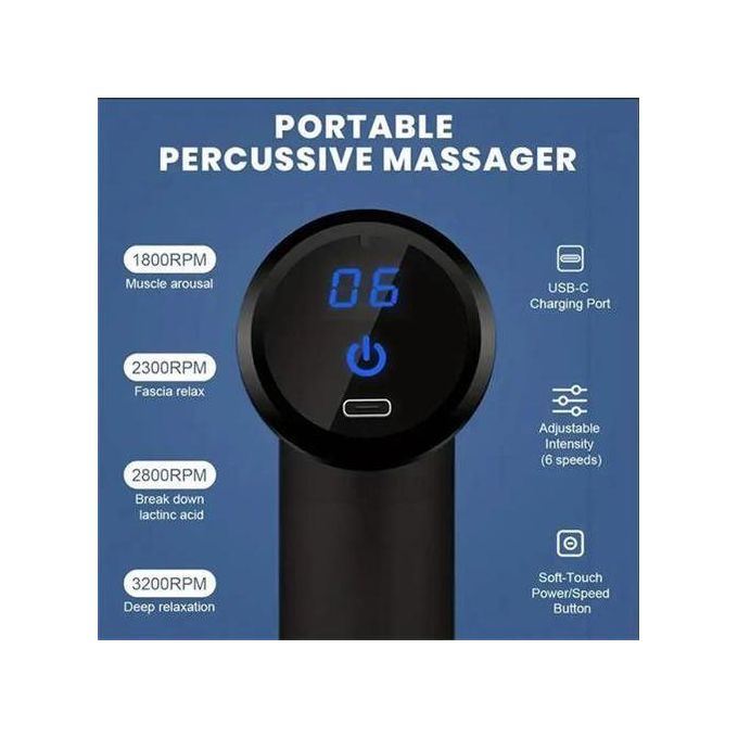 Handheld fascial Physiotherapy massage gun, equipped with 4 massage heads