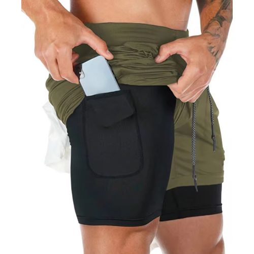 New Men's Fitness Training Skinny Shorts Casual 2 In 1 Quick Dry Gym Beach Jogging Short Summer Swimming Surf Outdoor Sportswear