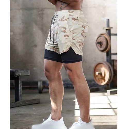 New Men's Fitness Training Skinny Shorts Casual 2 In 1 Quick Dry Gym Beach Jogging Short Summer Swimming Surf Outdoor Sportswear