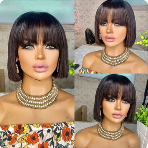 200 Density Short Human Hair Wigs for Women Human Hair Straight Bob Wig with Fringe Machine Made Wigs Perruque Cheveux Humain Straight Human Hair Wigs With Bangs Short Bob Human Hair Wigs