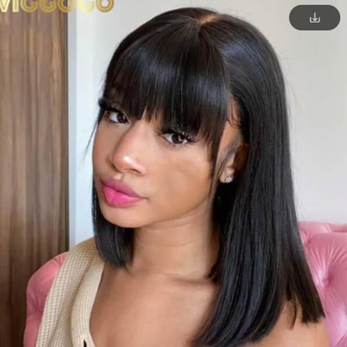 200 Density Short Human Hair Wigs for Women Human Hair Straight Bob Wig with Fringe Machine Made Wigs Perruque Cheveux Humain Straight Human Hair Wigs With Bangs Short Bob Human Hair Wigs