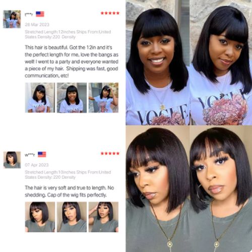 200 Density Short Human Hair Wigs for Women Human Hair Straight Bob Wig with Fringe Machine Made Wigs Perruque Cheveux Humain Straight Human Hair Wigs With Bangs Short Bob Human Hair Wigs