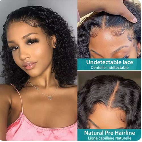 Curly Short Bob 200% HD 13X4 Lace Frontal Human Hair Wigs Deep Wave 13X4 Lace Front Wig Big Closure Brazilian Remy Hair Wig