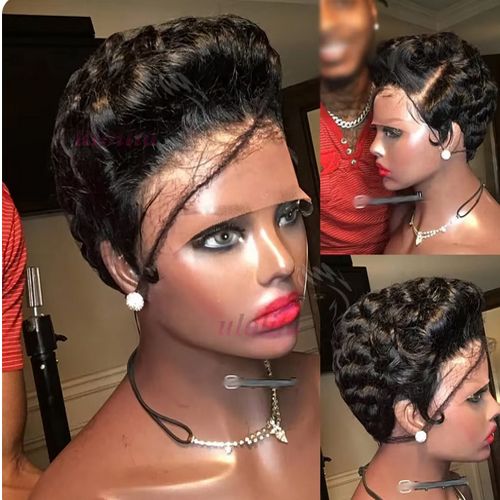 Pixie Curly 100% Human Hair Wig 13x4 Short Bob Wig Pixie Cut Natural Black Color Lace Frontal Human Hair Wigs for Black Women