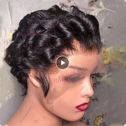 Pixie Curly 100% Human Hair Wig 13x4 Short Bob Wig Pixie Cut Natural Black Color Lace Frontal Human Hair Wigs for Black Women