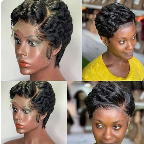 Pixie Curly 100% Human Hair Wig 13x4 Short Bob Wig Pixie Cut Natural Black Color Lace Frontal Human Hair Wigs for Black Women