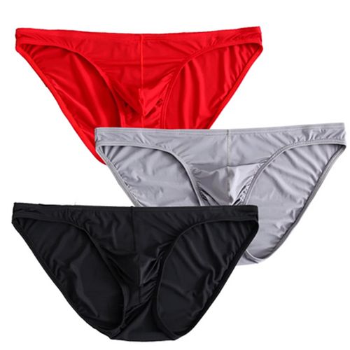 3 Pcs Mens Underwear Briefs Nylon For Men bulge with Pouch hombre slips silk Red Boys pack lot Breathable and sexy Male Panties