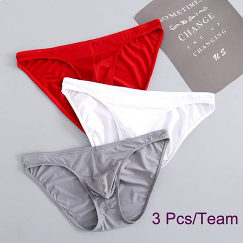 3 Pcs Mens Underwear Briefs Nylon For Men bulge with Pouch hombre slips silk Red Boys pack lot Breathable and sexy Male Panties