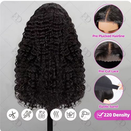 Lace Human Hair Wig Pretty Diary Curly Transparent 4X4 Glueless Closure Wig Loose Deep Wave HD Lace Frontal Human Hair Wigs Cheap Short Bob Wig 220%