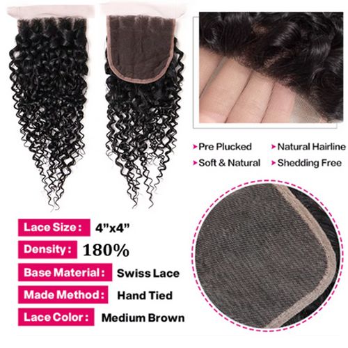 6+1PCS Human Hair Bundles with Closure Afro Kinky Curly Human Hair Bundles Curly Hair Bundles Brazilian Natural Black Remy Hair 100% H14+161+18 inch