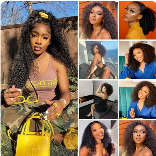 6+1PCS Human Hair Bundles with Closure Afro Kinky Curly Human Hair Bundles Curly Hair Bundles Brazilian Natural Black Remy Hair 100% H14+161+18 inch
