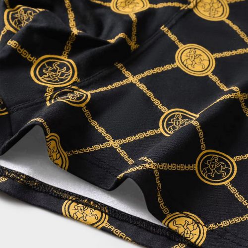4pcs/multi-style men's underwear, black and gold printed boxer briefs, trendy personality briefs men's comfortable boxers