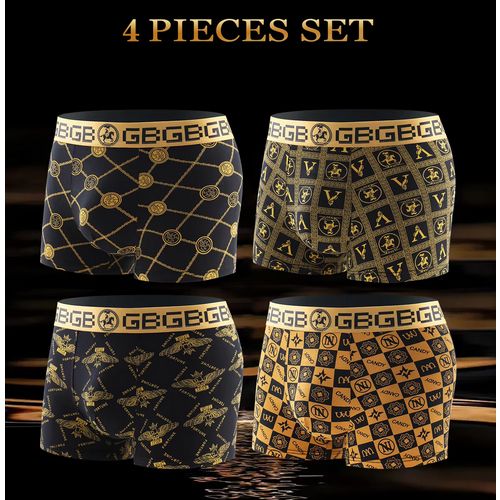 4pcs/multi-style men's underwear, black and gold printed boxer briefs, trendy personality briefs men's comfortable boxers