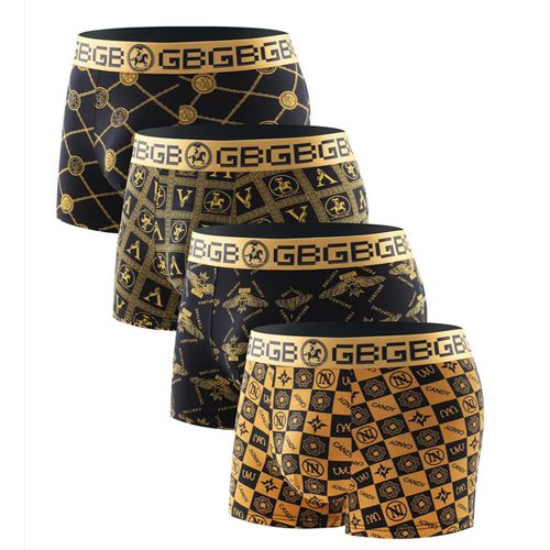 4pcs/multi-style men's underwear, black and gold printed boxer briefs, trendy personality briefs men's comfortable boxers