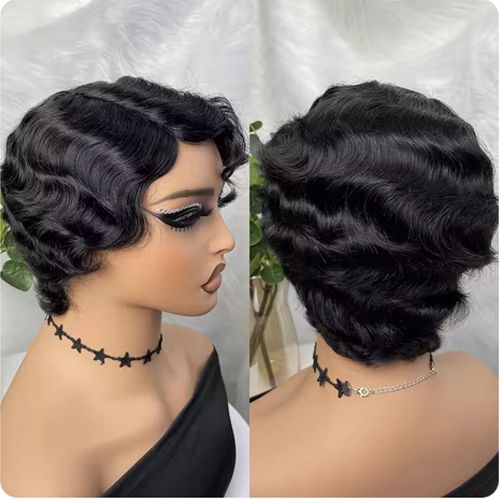 Human Hair Finger Wave Wig Natural Color Human Hair Wig Machine Short Wigs Human Hair Wigs For Women Pixie Cut