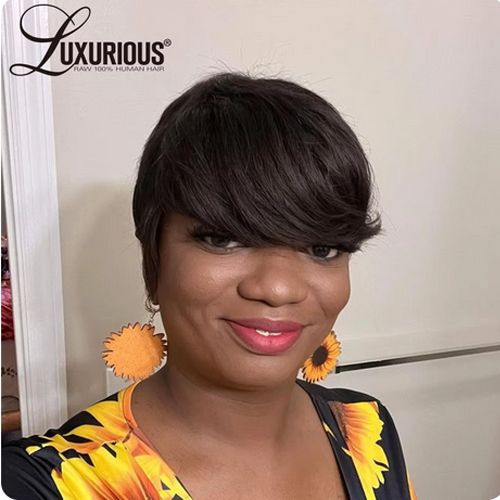 Ombre Brown Pixie Cut Human Hair Wigs With Bang Highlight Burgundy Fully Machine Made Wigs Human Hair Short Bob Wigs For Black