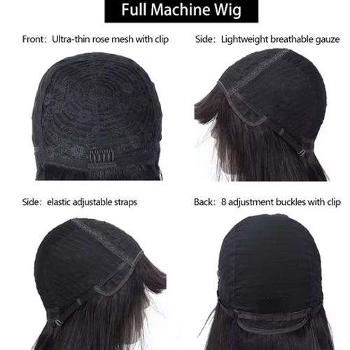 Straight Short Pixie Cut Bob Wigs with Bangs for Women Glueless Brazilian Full Machin Made Human Hair Wigs Wear and Go Bob Wig