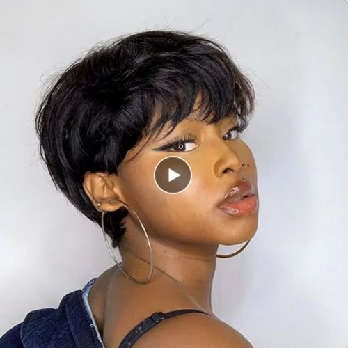 Straight Short Pixie Cut Bob Wigs with Bangs for Women Glueless Brazilian Full Machin Made Human Hair Wigs Wear and Go Bob Wig
