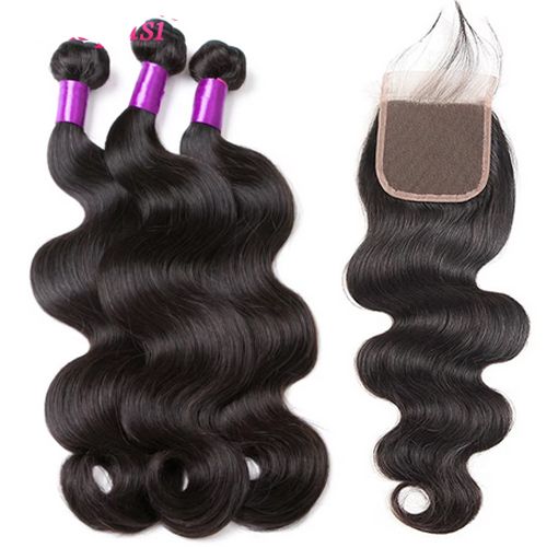 Body Wave Bundles With Closure 6+1 PCS Brazilian Human Hair Weave Bundles With Closure Hair Extension Bundles 14+16+18inch (6PCS)