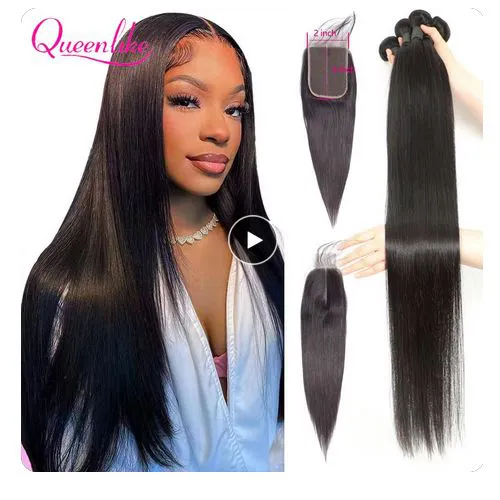 14 16 18 inch Straight Human Hair Bundles With Closure Brazilian Raw Hair Weave Bundles With 4x4 Deep Part Closure and Bundles 6+1PCS in parcel
