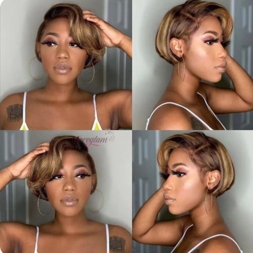 Short Bob Wig Pixie Cut Wig Straight Human Hair Wigs 13x1 Transparent Lace Fronta Wig For Women Highlight Straight Pixie Cut Wig