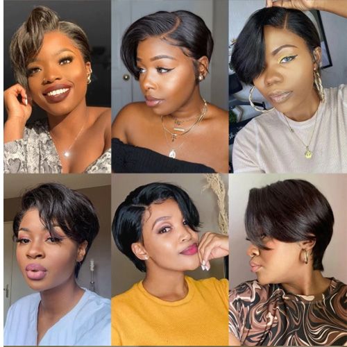Short Bob Wig Pixie Cut Wig Straight Human Hair Wigs 13x1 Transparent Lace Fronta Wig For Women Highlight Straight Pixie Cut Wig