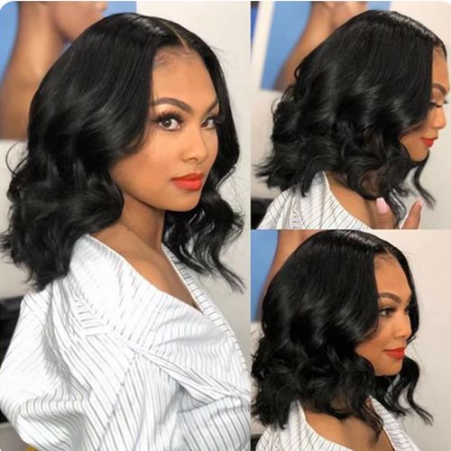 Black Short Body Wave Lace Front Wigs Glueless Natural Wave Synthetic Heat Resistant Fiber Hair Wig With Baby Hair 8 Inch