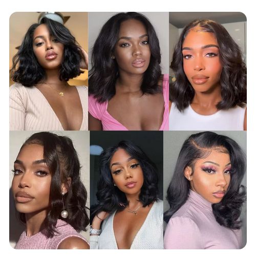 Black Short Body Wave Lace Front Wigs Glueless Natural Wave Synthetic Heat Resistant Fiber Hair Wig With Baby Hair 8 Inch