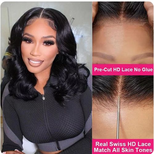 Black Short Body Wave Lace Front Wigs Glueless Natural Wave Synthetic Heat Resistant Fiber Hair Wig With Baby Hair 8 Inch