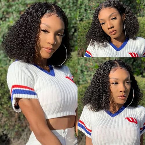 13x4 Short Curly Bob Wig Wet And Wavy Deep Wave Wig 200 Density Malaysian Lace Front Human Hair Wigs For Women Big Closure Wig