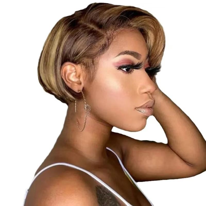Short Wigs Human Hair Wigs For Women Pixie Cut Human Hair Finger Wave Wig Natural Color Glueless 13x1 Side Part Lace Frontal Wig