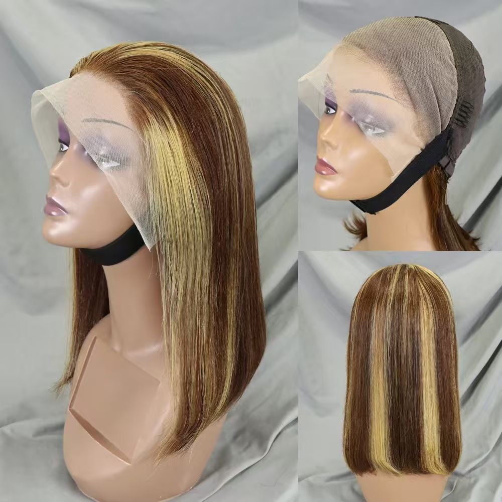 Long Bob Human Hair Wigs 250% Density Super Double Drawn Bone Straight Human Hair Wig for Black Women 13X4 Lace Frontal Glueless