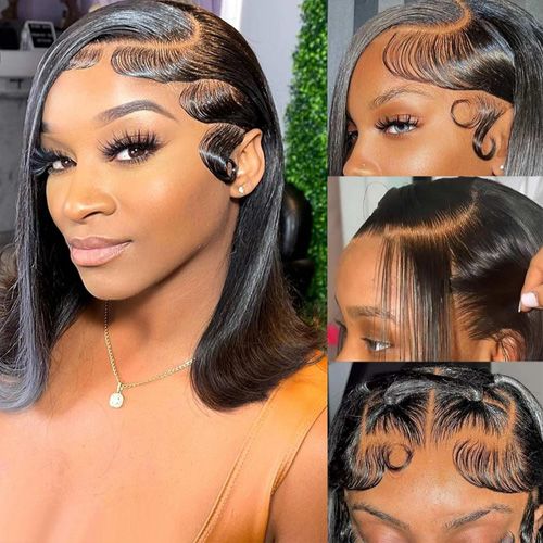 Brazilian 200% Bone Straight 13x4 Full Lace Front Wigs 10A Grade High Quality Short Bobs Human Hair Lace Frontal Wigs Pre Plucked For Women 10-16 Inch