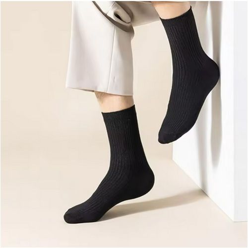 6Pairs/Lot Men's Striped Cotton Business Socks Breathable All Season Solid Color Warm Knit Middle Tube High Quality Socks (No color specified)