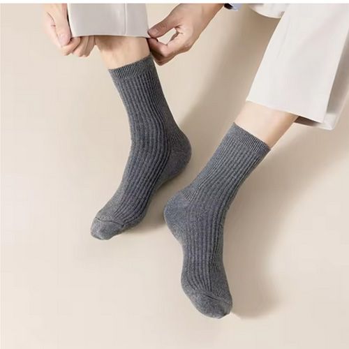 6Pairs/Lot Men's Striped Cotton Business Socks Breathable All Season Solid Color Warm Knit Middle Tube High Quality Socks (No color specified)