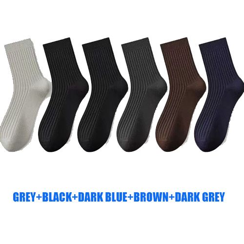 6Pairs/Lot Men's Striped Cotton Business Socks Breathable All Season Solid Color Warm Knit Middle Tube High Quality Socks (No color specified)