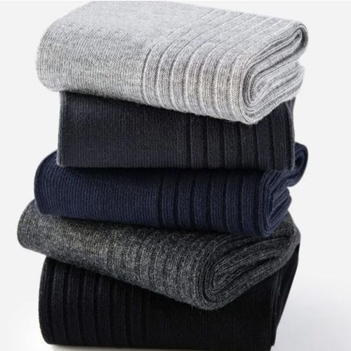 6Pairs/Lot Men's Striped Cotton Business Socks Breathable All Season Solid Color Warm Knit Middle Tube High Quality Socks (No color specified)