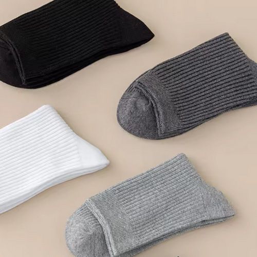6Pairs/Lot Men's Striped Cotton Business Socks Breathable All Season Solid Color Warm Knit Middle Tube High Quality Socks (No color specified)
