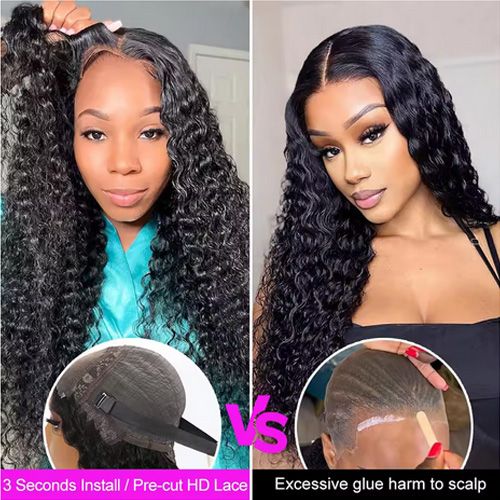 Glueless Curly Wigs Human Hair Ready to Wear and Go 4x4 Lace Closure Wigs Pre Cut Lace Deep Wave Cheap 6A Grade Hair Wig Pre Plucked