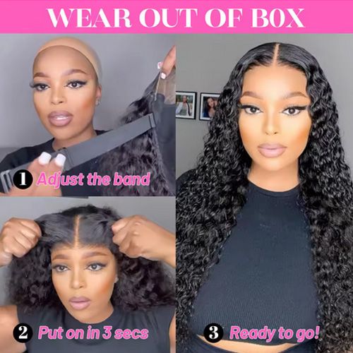Glueless Curly Wigs Human Hair Ready to Wear and Go 4x4 Lace Closure Wigs Pre Cut Lace Deep Wave Cheap 6A Grade Hair Wig Pre Plucked