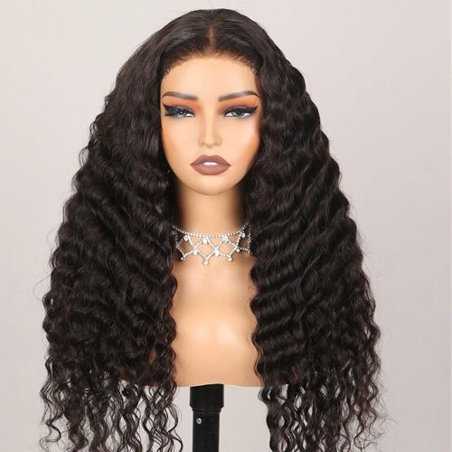 Wear Go Deep Wave 4x4 HD Lace Closure Wig with Pre Plucked Hairline Pre Cut Curly Glueless Wigs 6A Grade Cheap Quality Human Hair Ready to Wear