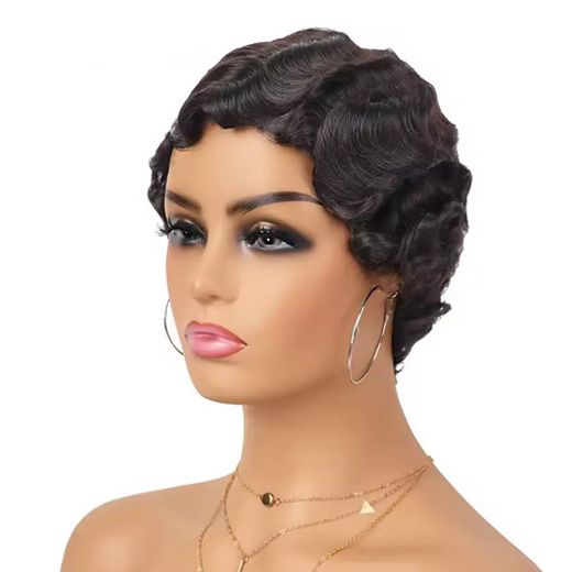 Phashion Pixie Cut Wigs Finger Wave Colored & Natural African Wig For Black Women Short Straight Machine Made None Lace Hair