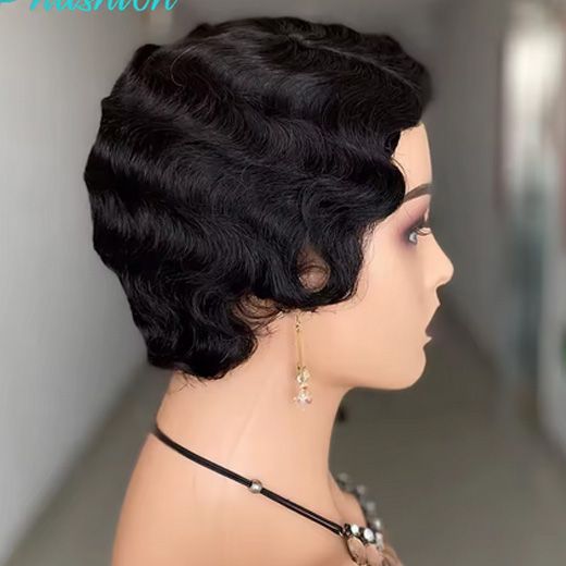 Phashion Pixie Cut Wigs Finger Wave Colored & Natural African Wig For Black Women Short Straight Machine Made None Lace Hair