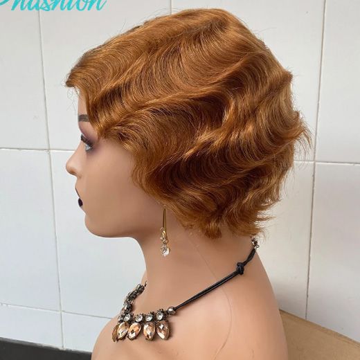Phashion Pixie Cut Wigs Finger Wave Colored & Natural African Wig For Black Women Short Straight Machine Made None Lace Hair